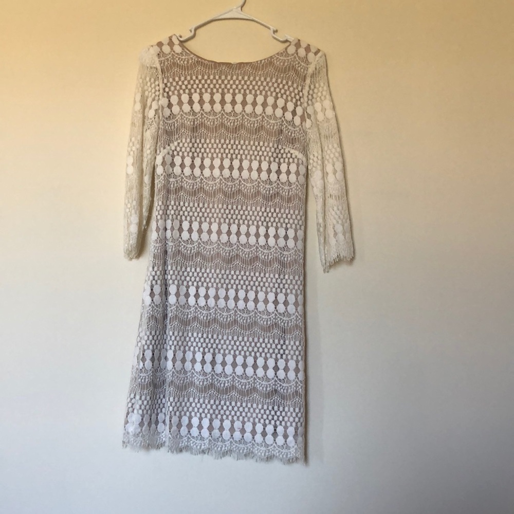 lace long sleeve dress with nude underneath